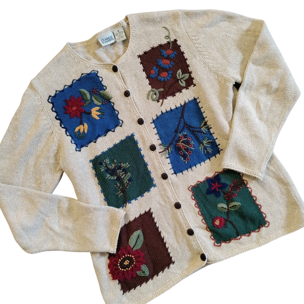 Vintage Classic Elements Patchwork Knit Sweater B… - image 1